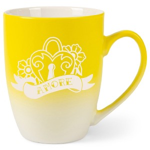 100 North Floral Heart 10 Ounce Yellow and White Two Toned Ombre, Comfortably Fits Your Hands, Ceramic Tea Coffee Cup Mug, Amore - 1 of 1