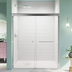 Semi-Frameless Twin Slide Shower Door, Bypass Configuration, Chrome SGCC Tempered Glass - 1 of 4