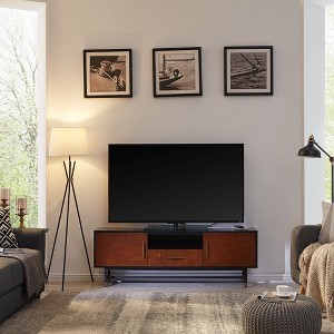 63" Midcentury Modern Media TV Stand Console with Black Frame, Cord Management, and Buffet-Style Top for Living Room - 1 of 4