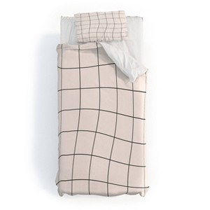 Deny Designs Cocoon Design Retro Warped Grid Duvet Cover and Pillow Sham Set Black - 1 of 4