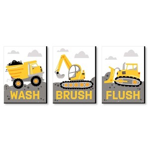 Big Dot of Happiness Dig It - Construction Party Zone - Kids Bathroom Rules Wall Art - 7.5 x 10 inches - Set of 3 Signs - Wash, Brush, Flush - 1 of 4