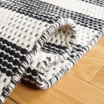 Black and White Striped Wool Flat Woven Area Rug