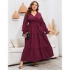 Plus Size Women's V Neck Long Sleeve Maxi Dress with Belt Flowy Elegant Floor Length Dress - 2 of 4