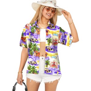 HAPPY BAY Hawaiian Shirts Womens Casual Summer Beach Hawaii Blouses Short Sleeve Tropical Vacation Tops Dress Shirts for Women - 1 of 4