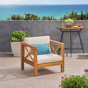 Modern Patio Arm Chair,High-quality Patio Chair With Cross-back Acacia Wood Frame,Patio Chairs With Traditional Slatted Seating-Maison Boucle - 1 of 4