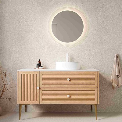 48" Modern Design Bathroom Vanity, Ceramic Sink, Oak Woodgrain Cabinet, Plywood Base,2 Drawers And One Door, Pre-assembled-The Pop Home
