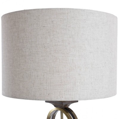 65" White Linen and Brass Floor Lamp with Wood Accents
