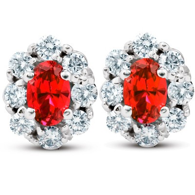 Pompeii3 3 Ct Ruby & Diamond Halo Studs 14k White Gold