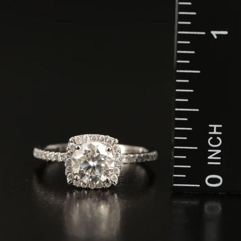 Pompeii3 1 3/4 Ct TW Moissanite & Diamond Cushion Halo Engagement Ring in 14k White Gold, 4 of 6