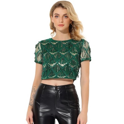 Sequin Stripes Knit Crop Top - Women - Ready-to-Wear