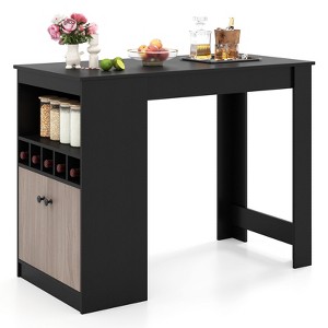 Tangkula 48" Bar Table w/ Storage Cabinet & Wine Rack Adjustable Shelf Wine Rack - 1 of 4