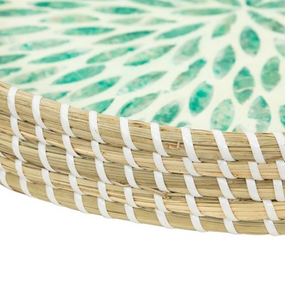 Round Woven Seagrass Trays with Capiz Starburst Design