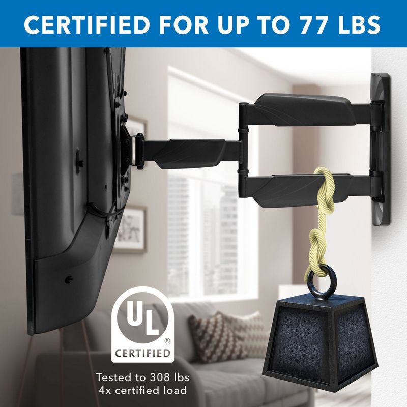 Mount-It! UL Certified Full Motion TV Wall Mount for Most 32 - 55 Inch Flat Screen TVs, Full Motion TV Bracket Max VESA 400x400, Holds up to 77 Lbs., 3 of 10