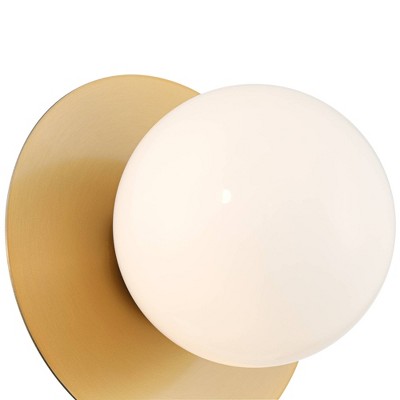 Warm Brass Globe Sconce with White Glass Shade