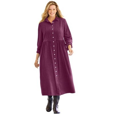 Woman Within Plus Size Button Front Corduroy Dress