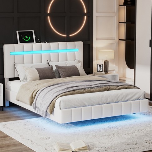 White bed frame with deals led lights