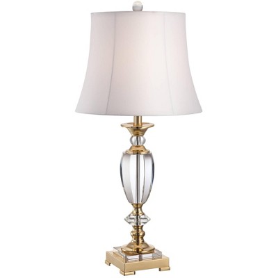 Vienna Full Spectrum European Style Table Lamp with Table Top Dimmer Brass Clear Crystal White Fabric Empire Living Room Bedroom