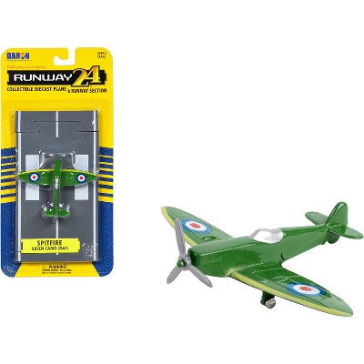 Supermarine Spitfire Fighter Aircraft Green "Royal Air Force" with Runway Section Diecast Model Airplane by Runway24