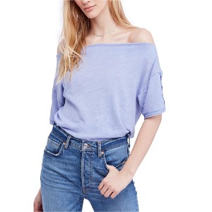 Free People Womens She So Cool Basic T-Shirt, Blue, Small - 1 of 1