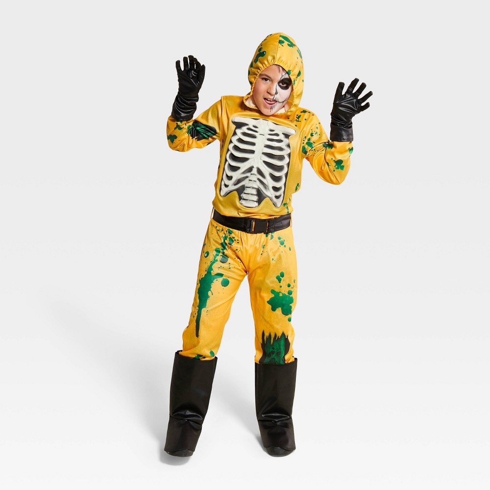 (Size S) Kids' Glow in the Dark Biohazard Halloween Costume Jumpsuit S - Hyde & EEK! Boutique™