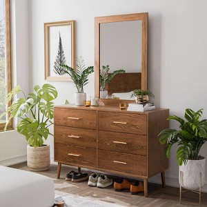 HOMES: Inside + Out 2pc Riverstone Mid-Century Modern 6 Drawer Dresser and Mirror with Anti Tip Interlock System Walnut - 1 of 4