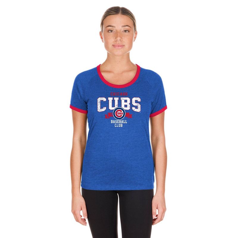 MLB Chicago Cubs Women&#39;s Heather Bi-Blend Ringer T-Shirt, 5 of 7