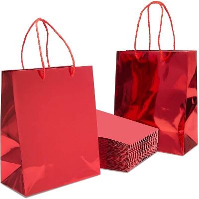 24 Pack Red Paper Gift Bags with Handles for Birthday Party, Wedding and Baby Shower