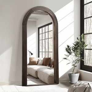 Wooakway Solid Wood Accent Wall Mirror Arched Full Length Mirror Rustic Leaning Mirror for Living Room Bedroom Entryway Charcoal/Weathered White - 1 of 4