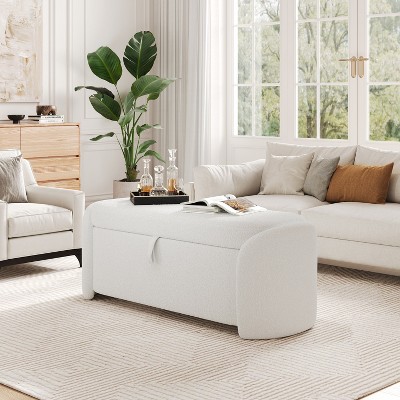 47"W Storage Bench, Upholstered Ottoman Bench, Beige, Boucle -Christopher Knight Home