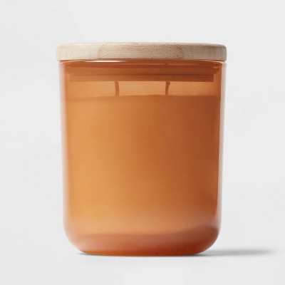 11oz Large Round Bottom Glass with Lid Candle Honey Oatmilk & Almond Orange - Threshold™
