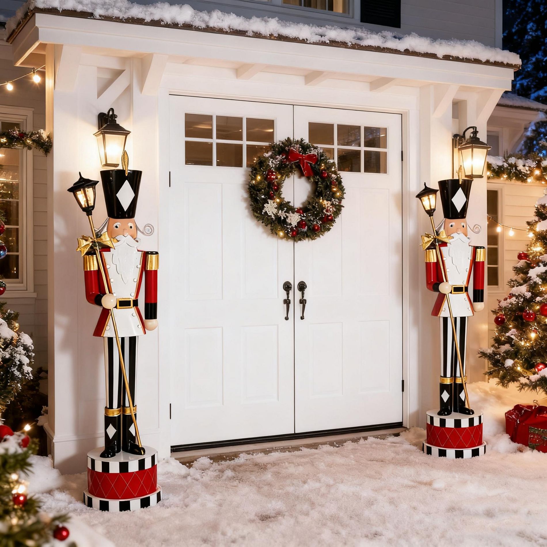 ModernLuxe 65" Classic Iron Nutcracker Statue with Lantern - Weather-Resistant Christmas Floor Decor (Red)