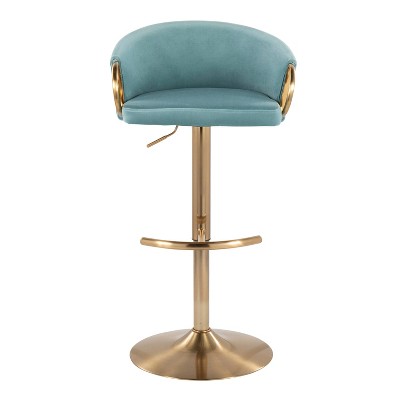 Claire Gold Metal and Light Blue Velvet Adjustable Swivel Barstool Set