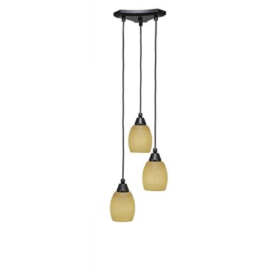 Toltec Lighting Europa 3 - Light Pendant in  Matte Black with 5" Cayenne Linen Shade