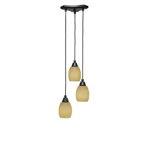 Toltec Lighting Europa 3 - Light Pendant in  Matte Black with 5" Cayenne Linen Shade - 1 of 1