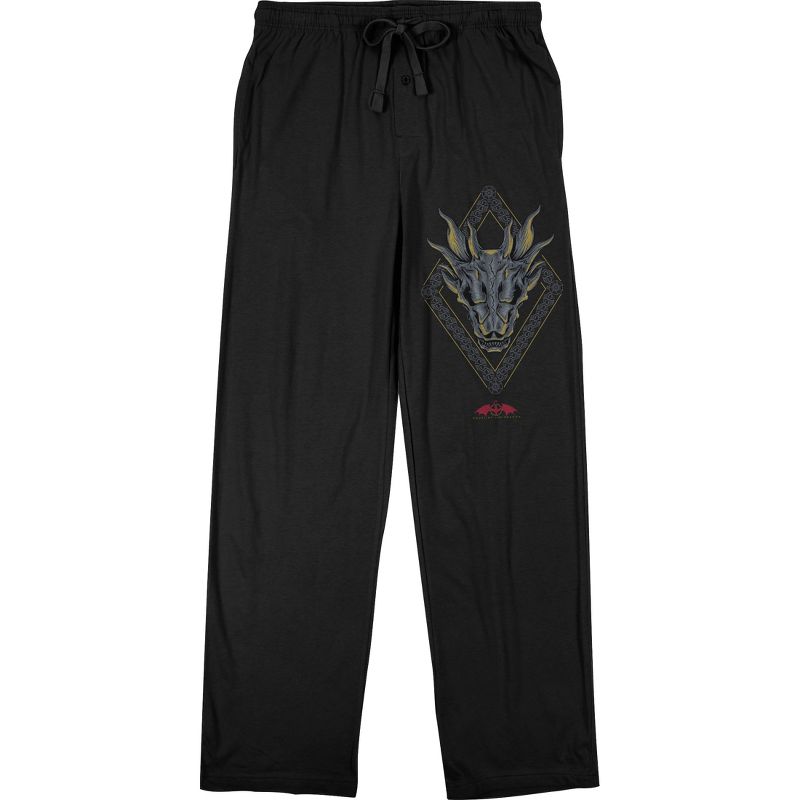 House Of The Dragon Dragon Head Logo Unisex Adult Black Sleep Pajama Pants, 1 of 2