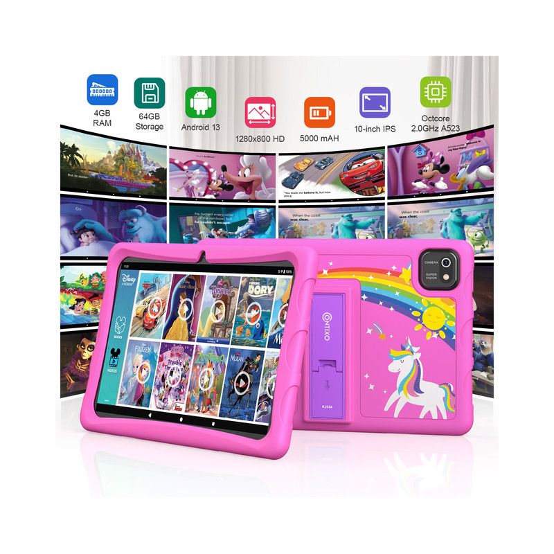 Contixo 10" Android Kids Tablet 64GB Octa-Core 2.0GHz, 4 GB DDR3 (2023 Model), Includes 80+ Disney Storybooks, Kid-Proof Case with Kickstand (K103A), 3 of 10