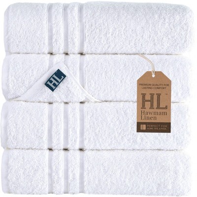 Hawmam Linen Bath Towels 4 Pack 27 x 54 Inches 100% Turkish Cotton Soft Lightweight and Highly Absorbent Quick Drying Towels