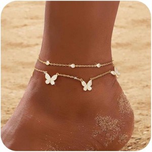 Gold Anklets for Women CZ Ankle Bracelet 14K Gold/Silver Plated Waterproof Dainty Layered - 1 of 4