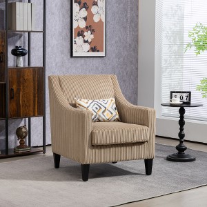 Modern Accent Armchair, Upholstered Comfy Corduroy Single Sofa Chair With Concave Armrests And Wood Legs - 1 of 4