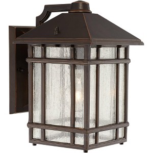 Kathy Ireland Sierra Craftsman Mission Outdoor Wall Light Fixture Rubbed Bronze 11" High Frosted Seeded Glass Panels for Post Exterior Barn Deck House - 1 of 4