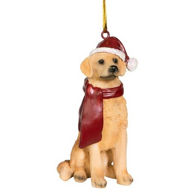 Festive Golden Retriever Resin Holiday Ornament with Santa Hat