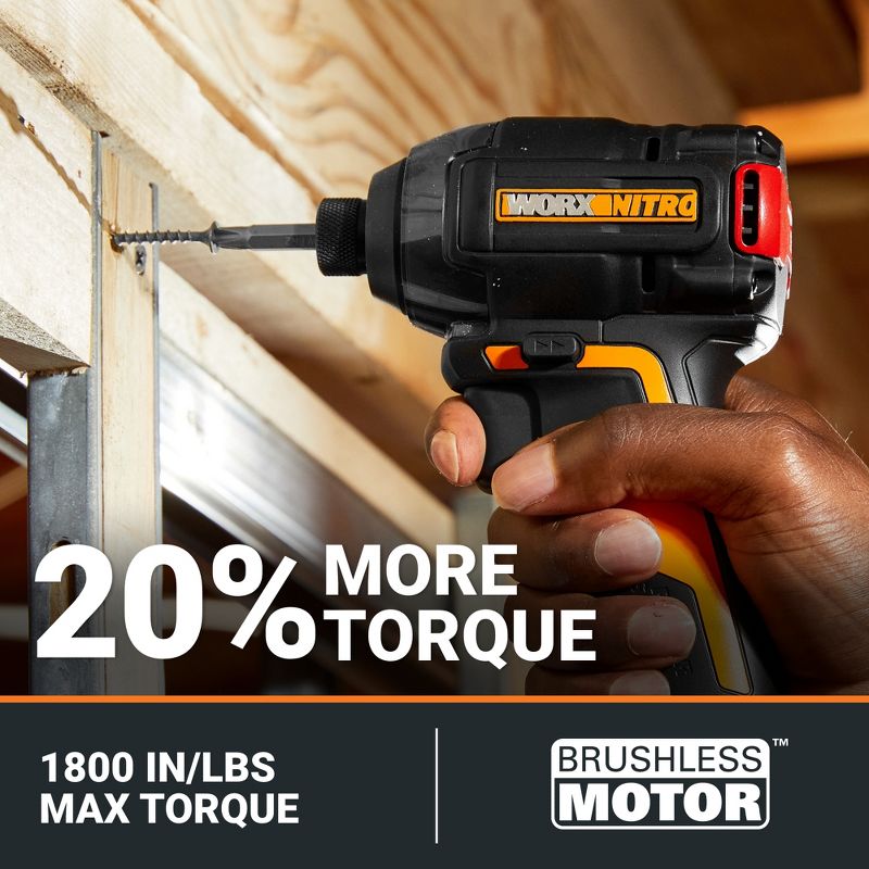 Worx Nitro WX265L.9 Brushless Compact 1/4” Impact Driver (No Battery and Charger Included - Tool Only), 5 of 10
