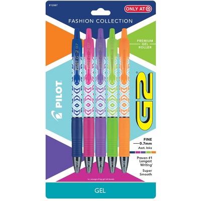 Pilot 5ct G2 Fashion Collection Retractable Gel Ink Pens Fine Point 0.7mm Assorted Colors