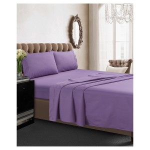 Cotton Percale Deep Pocket Solid Sheet Set (Queen) Lavender 350 Thread Count - Tribeca Living , Purple