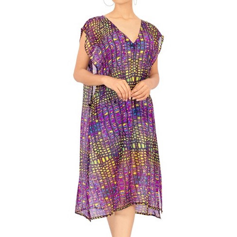 LA LEELA Women's Beachwear Summer Swim Beach Dress Cover Ups for Swimwear Women Short Front Tie Swimsuit Coverups for Women S-M Purple, Abstract - image 1 of 4