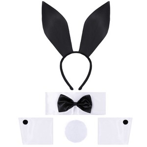Joyfy Halloween Bunny Costume Accessories, Bunny Ears Headband Bow Tie Tail Arm Cuffs Halloween Costume Cosplay - 1 of 4