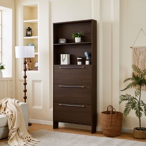 CAVINAS 79" Narrow Shoe Storage Cabinet with 3 Flip-Down Drawers,Tall Cabinet with Open Shelves,Walnut Accent Cabinet for Living Room,Entryway,Hallway - 1 of 4