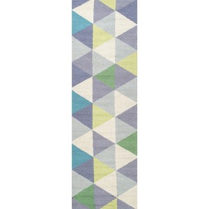 Nuloom Bianca Geometric 2x8 Wool Runner Rug for Living Room Bedroom Dining Room Entryway Hallway Kitchen, Green/Dark Purple - 1 of 4