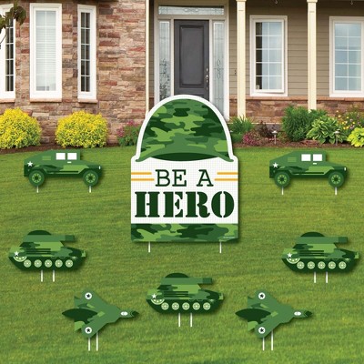 Big Dot of Happiness Camo Hero - Yard Sign and Outdoor Lawn Decorations - Army Military Camouflage Party Yard Signs - Set of 8