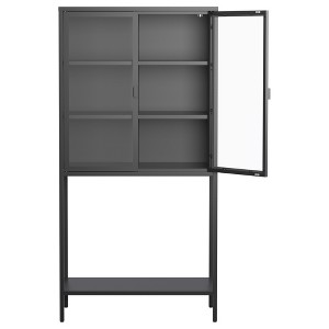VYNXARIA Heavy - Duty Metal Storage Cabinet with Black Finish, Doubling as Decorative Bookshelf, Featuring Glass Doors & 2 Adjustable Shelves - 1 of 4